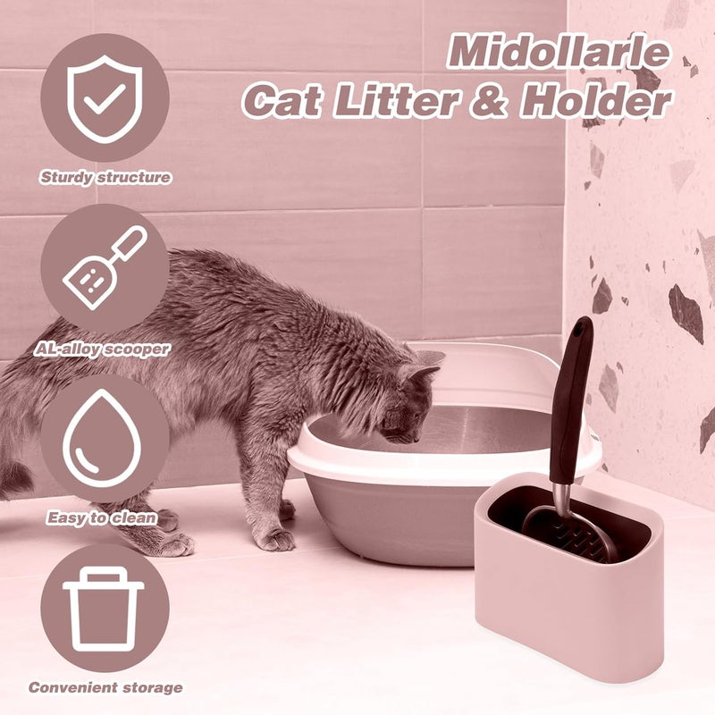 Midollarle Heavy-Duty Cat Litter Scoop with Holder, Metal Cat Scooper and Detachable Trash Can,Aluminum Kitty Poop Shovel Captures All Clumps,Speed Sifter Litter Box Scooper and Caddy with Lid(Pink) - Image 4